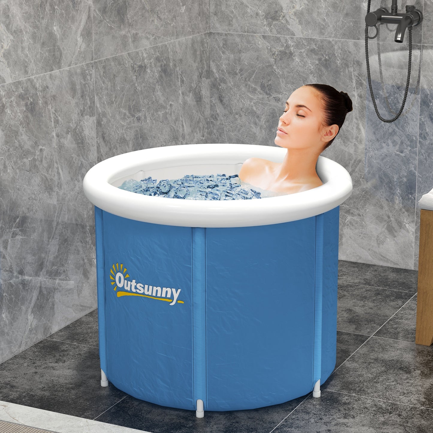 Cold Plunge Tub, Portable Ice Bath Cold Water Therapy Tub with Thermo Lid, for Athletes Recovery, Dark Blue