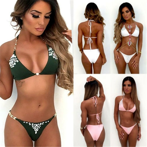 Bikini 2019 Women Swimsuit Swimwear Hot Drilling Bra Bikini Set Push