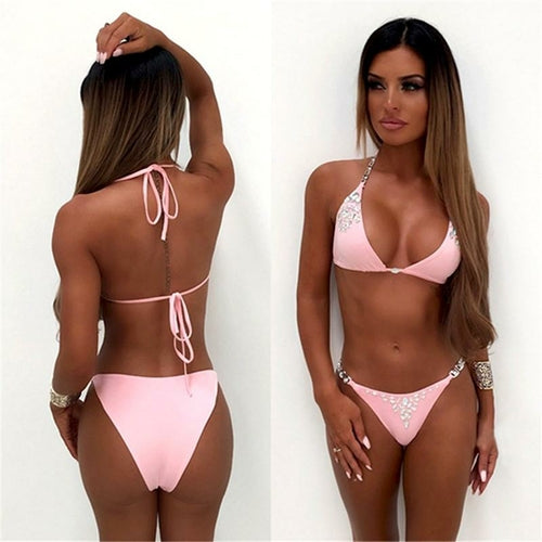 Bikini 2019 Women Swimsuit Swimwear Hot Drilling Bra Bikini Set Push