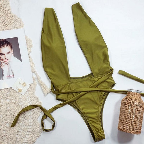 Halter green woman swimsuit 2020 Summer bandage sexy swimwear women